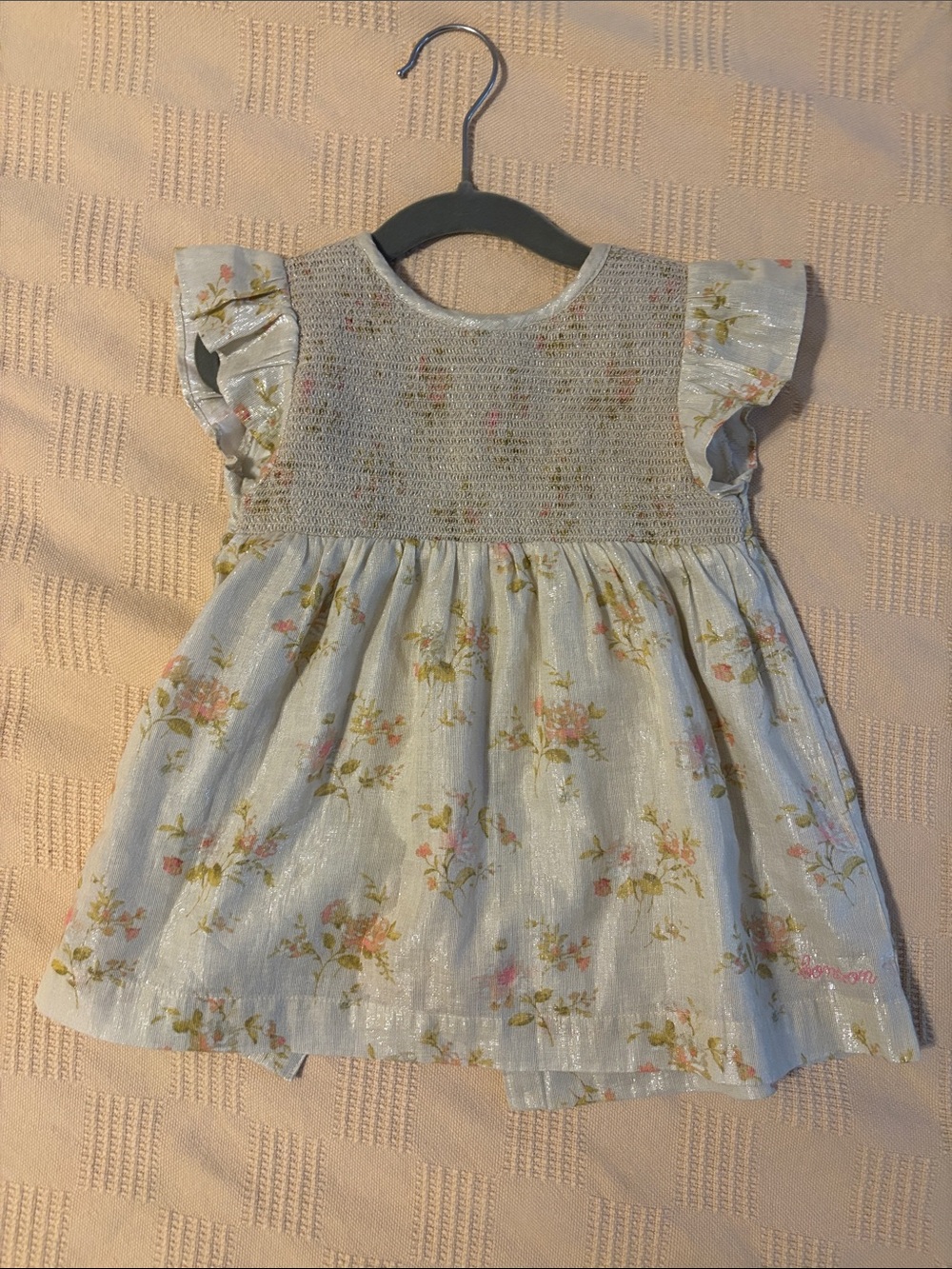 Bonton Light Blue Floral Smocked Dress with Pink & Green Accents